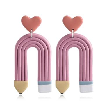 Imagem de Brincos femininos para professores - Joias pendentes de lápis de argila feitos à mão, Regular size, Argila, Sem pedra preciosa
