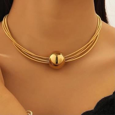 Imagem de Colar grosso para mulheres, colar de ouro, joias grossas, presentes femininos, Medium, Latão, Sem Pedra Preciosa