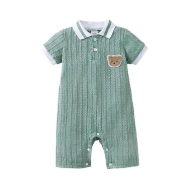 Imagem de Macacão Listrado Para Bebê Menino Com Padrão De Urso, Macacão De Verão