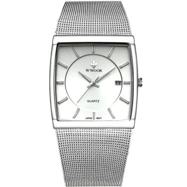 Imagem de Relógio De Quartzo Masculino Design Quadrado De Malha De Aço Inoxidavel Impermeável Prata