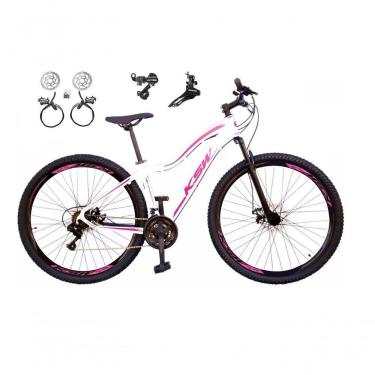 Imagem de Bicicleta Aro 29 Ksw Mwza Feminina Câmbios Shimano 21v Freio Hidráulico Garfo Suspensão branco-rosa Tam: 15