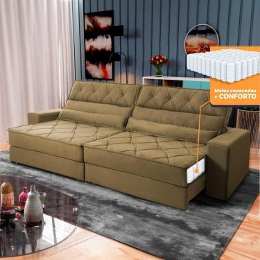 Imagem de Sofá Retrátil Reclinável 2,50m Albany Suede Velut Bege Molas Ensacadas - King House