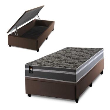 Imagem de Cama Box Baú Miami Cinza 96x203 Marrom Espuma D33 King House