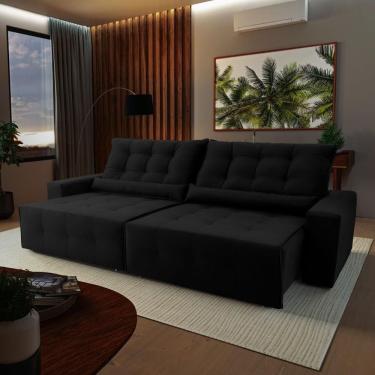 Imagem de Sofá Retrátil Reclinável Montebello 2,30m Suede Velut Preto Molas No Assento - King House