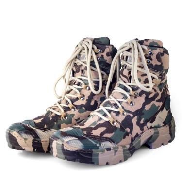 Imagem de Bota Coturno Couro Masculino Adventure Motoqueiro Cano Baixo Militar Camuflada Pesca Tr...