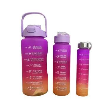 Imagem de Kit 3 Garrafa de Água Colorida Motivacional 2L 900ml 300ml - Squeeze, 