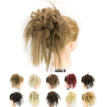 Imagem de IMISSU 2PCS Pedaço de cabelo bagunçado coque updo scrunchies falsos extensões de cabelo ondulado encaracolado faixa de cabeça rabo de cavalo chignon (2PCS Cobre Cinza)