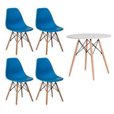 Imagem de Conjunto Kit 4 Cadeiras Eiffel Eames Azul + 1 Mesa Eames 80cm Branca B
