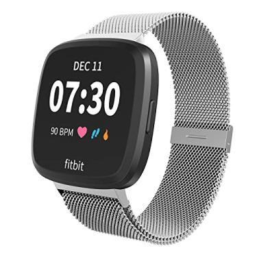 Imagem de Pulseiras magnéticas Limque compatíveis com Fitbit Versa/Versa 2/Versa Lite/SE, pulseira de reposição ajustável de metal para relógio inteligente Fitbit Versa multicolorido, Prata, Large