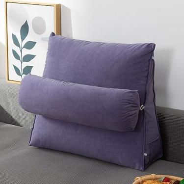 Imagem de HMBLAW Almofada de leitura de cunha triangular, almofada de sofá portátil com alça embutida, confortável e leve, removível no pescoço e bolsos de armazenamento, travesseiro ergonômico de encosto para