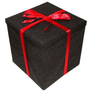 Imagem de Caixa Embalagem Premium para Presente Extra Grande Preta com Laço Verm
