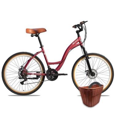 Imagem de Kit Bicicleta 26 Blitz Comodo Urbana 21v + Cestinha e Cadeado, Bordô, 