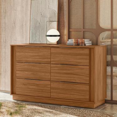 Imagem de Cômoda Giardino 6 Gavetas em MDF com Puxadores Marrom para Quarto e Sala