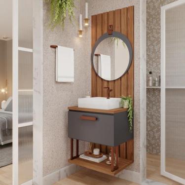 Imagem de Gabinete Suspenso com Cuba, Painel Ripado e Espelheira 60cm Mari Espre