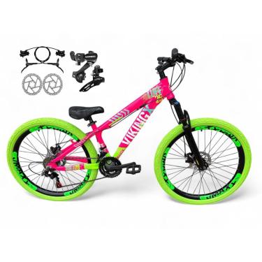 Imagem de Bicicleta Aro 26 Vikingx Tuff Freeride Câmbios Shimano 21v Freio Hidráulico Aros Vmaxx DH Pneu Flame-Unissex