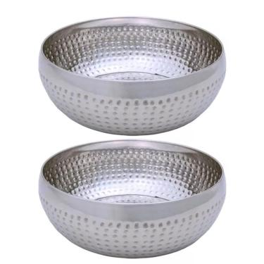 Imagem de Kit 2 Saladeiras Tigela Bowl Inox Martelado 18Cm 1350Ml
