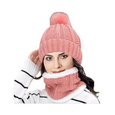 Imagem de Grosso Plush Windproof Knit Hat Set, cachecol de chapéu quente casual,