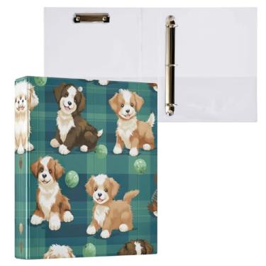 Imagem de Qilmy Organizador de fichário redondo de cachorro fofo estilo francês, fichário de 3 anéis com prancheta (carta A4), fichário fofo para material de escritório escolar 353