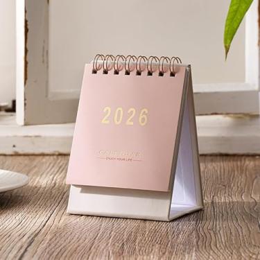 Imagem de Mini calendário de mesa – agenda mensal e semanal, encadernação de fio duplo, para organização de escritório em casa (rosa)