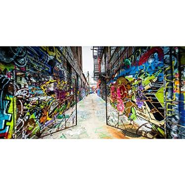 Imagem de YongFoto 4,6 x 2,4 m Urban Street Graffiti pano de fundo colorido portão de ferro rua abandonada escola fotografia fundo punk música rock show hip hop rap moda decoração de festa crianças adultos