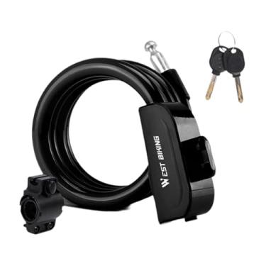 Imagem de Fenteer Cadeado de bicicleta seguro, portátil, compacto e à prova d'água, com cabo e 2 chaves, ideal para bicicletas de montanha, viagens ciclismo, Preto