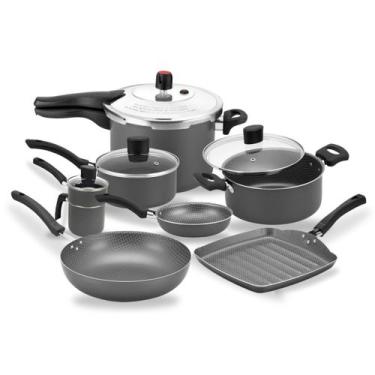 Imagem de Jogo de Panelas Antiaderente Com Panela de Pressão 7 Peças Tampa de Vi