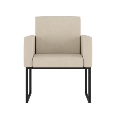 Imagem de Cadeira Poltrona Com Base De Ferro Courino Preto Reforçada Cor: Bege