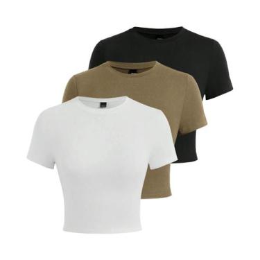 Imagem de Camisetas Cropped Femininas Y2K De Algodão Sólido Com Manga Curta E Al