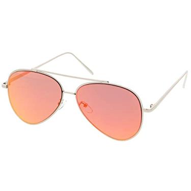 Imagem de zeroUV Óculos de sol aviador grandes espelhados para mulheres e homens, armação de metal e UV400 com lente espelhada plana grande de 58 mm (espelho prata/vermelho)