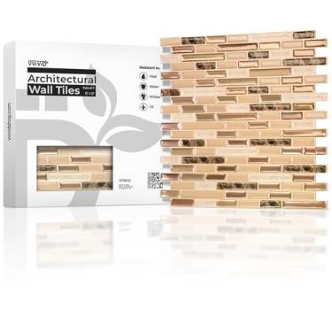 Imagem de VViViD 11 folhas de azulejos de parede de mármore sintético, cromo e vidro, autoadesivo 30,5 x 30,5 cm, cozinha de 2 mm de espessura, banheiro (11 pés quadrados)