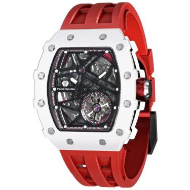 Imagem de Relógio Masculino Analógico Automático Mecânico a Prova dÁgua 50M com Pulseira de Silicone, TSAR BOMBA SGLZTB8209 TC, Vermelho e Branco