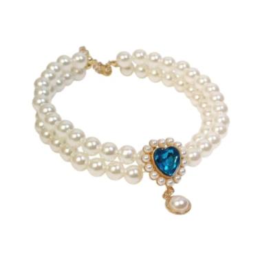 Imagem de IEUDNS Colar de pérolas de estimação jóias de filhote de cachorro vestido de roupa de fantasia de roupa de cão ajustável colares para cães para cães, M