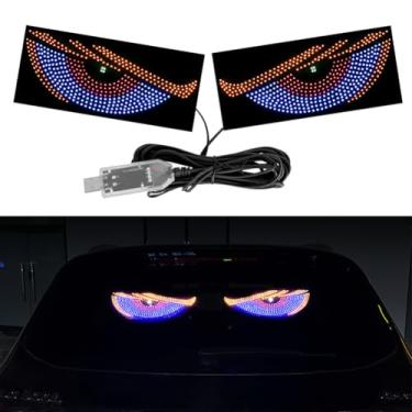 Imagem de 2 peças de luz LED para olhos de carro, luz de janela LED para carro, luz decorativa USB olho demônio com 11 modos, olhos grandes Kaziran para caminhonetes SUVs (azul)
