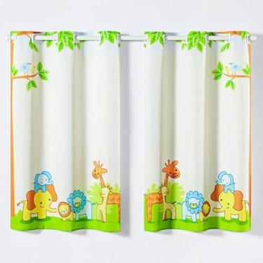 Imagem de Cortina Kids Varão Oxford 2Mx1,30M Bichinhos Safari Verde - Casa Scarp