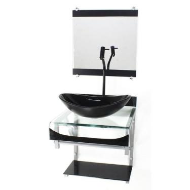 Imagem de Gabinete de vidro 40cm para banheiro curvado duplo pc cuba oval preto 