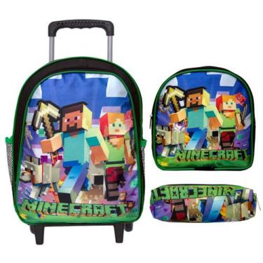 Imagem de Kit Mochila Infantil Rodinhas Menino Jogo Minecraft Passeio - TOYS 2U