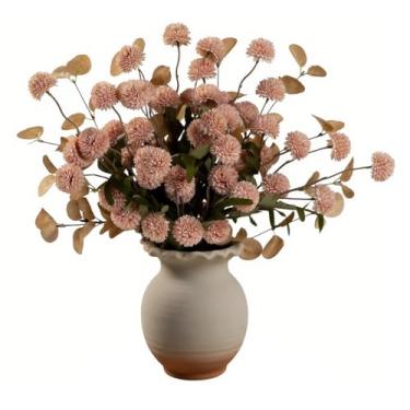 Imagem de LESING 10 peças de flores artificiais de haste longa com eucalipto, seda falsa de crisântemos, bolas de flores artificiais, pompom artificial, flores para mãe, decoração de arranjos florais a granel