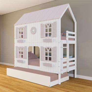 Imagem de Treliche Casinha Bela Com Coração 4 Janelas Venezianas - Madeira Maciça Branco/rosa Housin