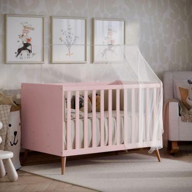 Imagem de Berço Americano Retrô Vira Mini Cama Com Grade Removível Rosa