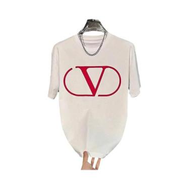 Imagem de Camiseta De Algodão Luxuosa Oversized Y2K, Estampa Casual Neutra, Gola