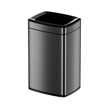 Imagem de Caixotes de lixo, lixo e reciclagem 8L leve tampa aço inoxidável lata de lixo em forma estreita casa sala de estar cozinha rachada armazenamento de lixo escritório caixote do lixo / preto/preto/a
