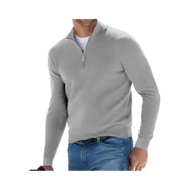 Imagem de Suéter Masculino Slim Fit Com Decote Em V, Pulôver Quente Com Meio Zíp