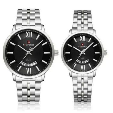 Imagem de Relogio De Pulso Conjunto Casal Em Aço Inoxidável De Quartzo Design Casual Impermeavel 3atm Preto Prata