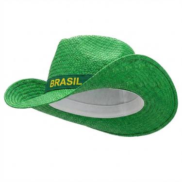 Imagem de Chapéu Cowboy Palha Grossa Fita Brasil Verde