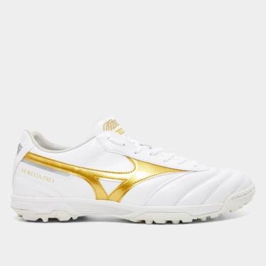 Imagem de Chuteira Society Mizuno Morelia Elite As II Pro, Branco, Dourado, 37