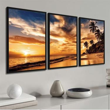 Imagem de Kit 3 Quadros Decorativos Por Do Sol Para Sala Quarto Casa Corredor Ha