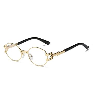 Imagem de Óculos de sol femininos ovais pequenos moda punk lentes gradiente transparentes óculos de sol uv400 óculos de sol exclusivo para homens com pernas de metal, dourado claro, um