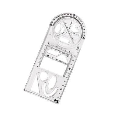 Imagem de Fenteer Régua geométrica multifuncional Modelo de desenho geométrico Modelo de desenho de régua de medição de múltiplas formas para carpintaria, escritório, estilo C