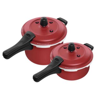 Imagem de Kit Panela De Pressão Vermelho Cereja 3 Litros E 5 Litros Antiaderente Fechamento Exter...