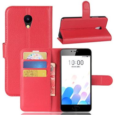 Imagem de Capa carteira MEIZU M5C, capa carteira flip de couro PU premium com compartimento para cartão, suporte e fecho magnético [capa interior à prova de choque de TPU] Compatível com MEIZU M5C